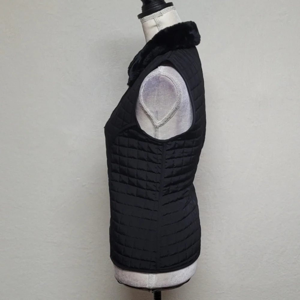 AGB Byer California Retro Y2K Black Faux Fur Collar Full-zip Quilted Vest.Add - Picture 7 of 12